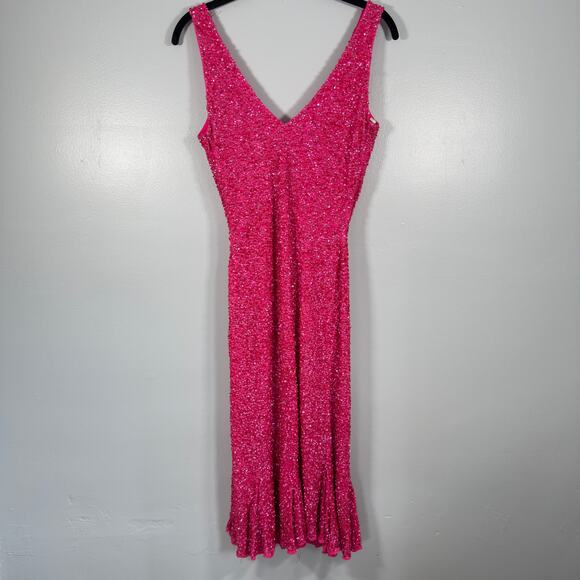 Mac Duggal Couture 100% Silk Barbie Pink Sequin Gown 8 Y2K Formal Dress VTG - Picture 2 of 14